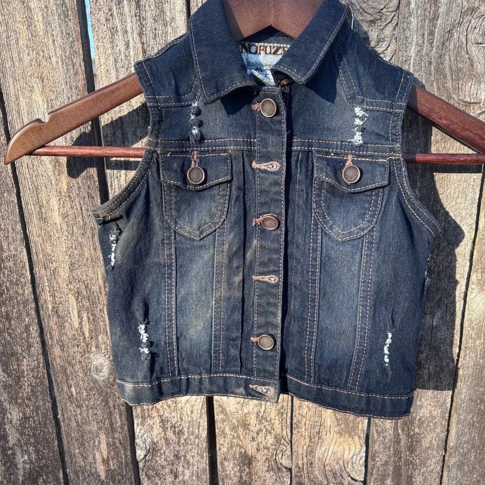 Dark Denim Vest with Button‎ Details